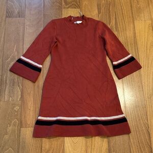 Sandra Darren Rust Dress with Black and Cream Stripes